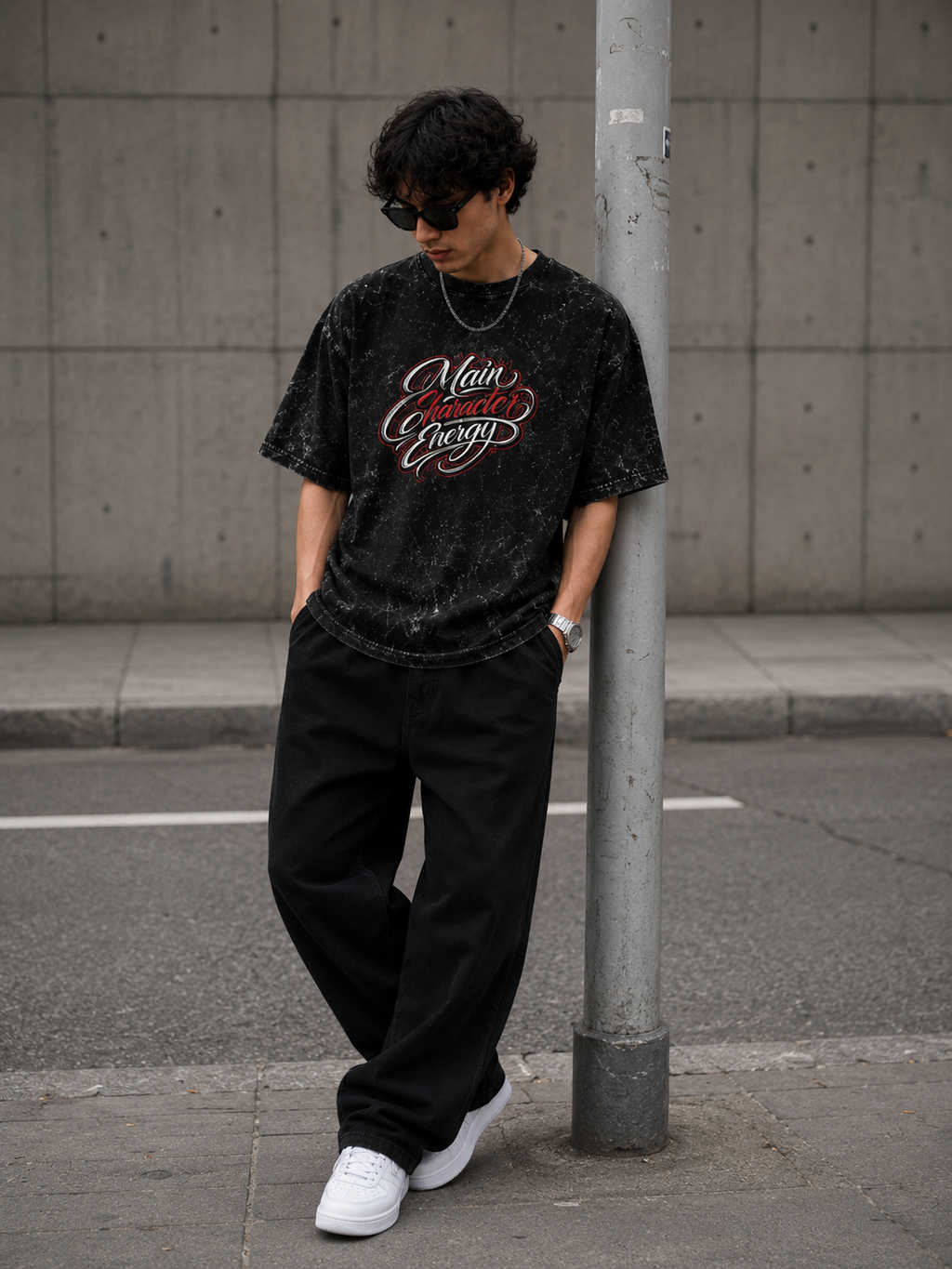 Main Character Energy Acid Washed Oversized Tee