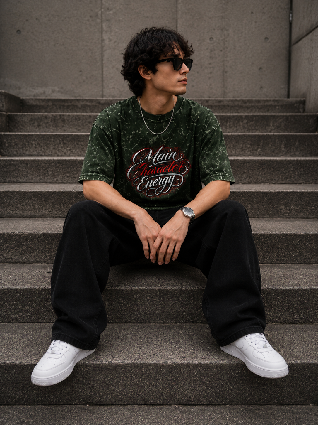 Main Character Energy Acid Washed Oversized Tee
