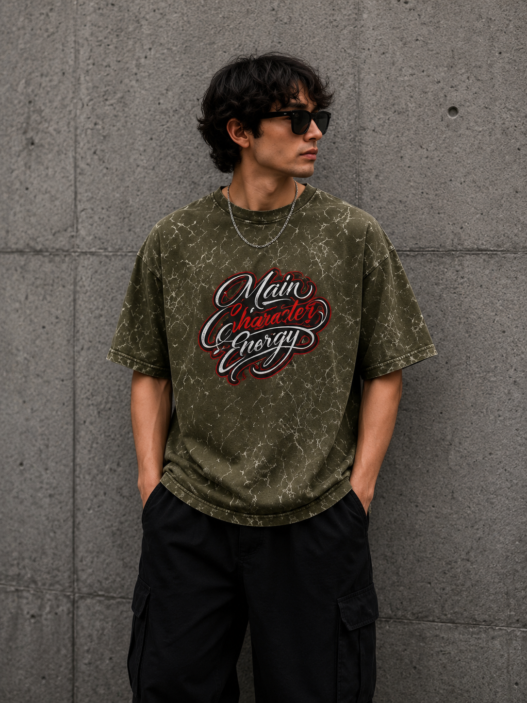 Main Character Energy Acid Washed Oversized Tee